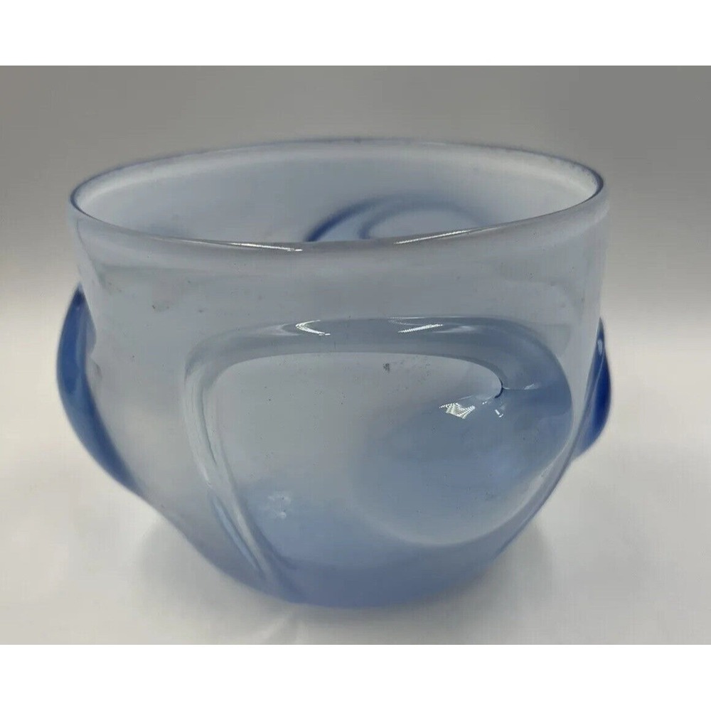 Signed David Hartman Studio Art Glass Bowl Blue Transition Milky Swirl Hand Blow